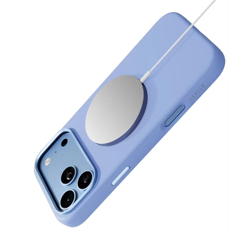 Levelo IRIS MagSafe Silicone Case, Anti-Slip, Drop-Tested For iPhone 18/17 Pro/Pro Max - Light Blue