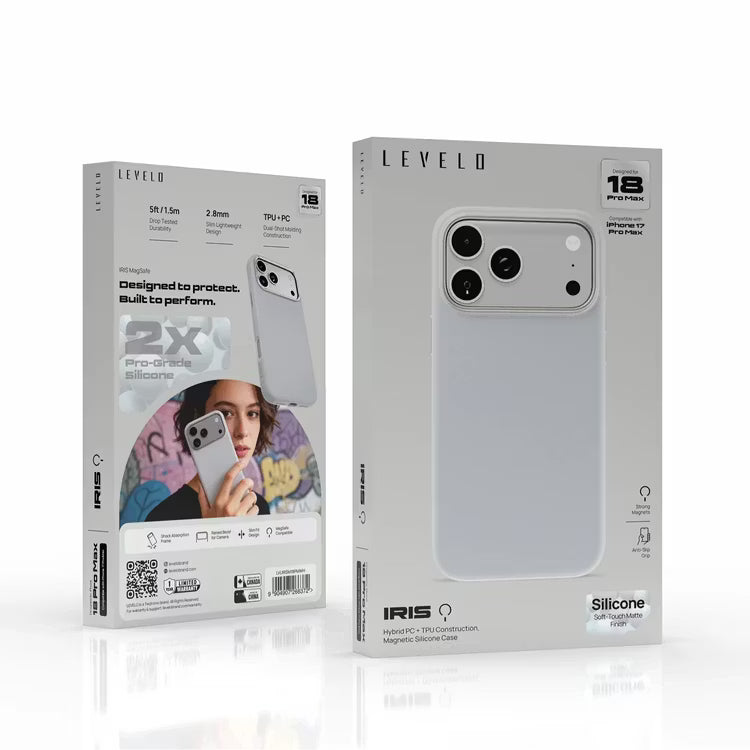 Levelo IRIS MagSafe Silicone Case, Anti-Slip, Drop-Tested For iPhone 18/17 Pro/Pro Max - White