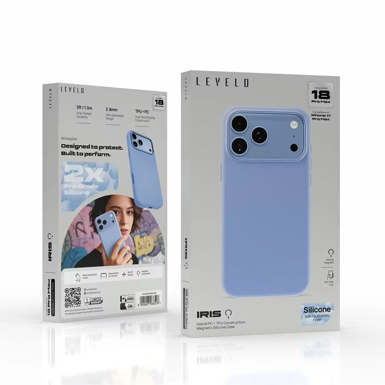 Levelo IRIS MagSafe Silicone Case, Anti-Slip, Drop-Tested For iPhone 18/17 Pro/Pro Max - Light Blue