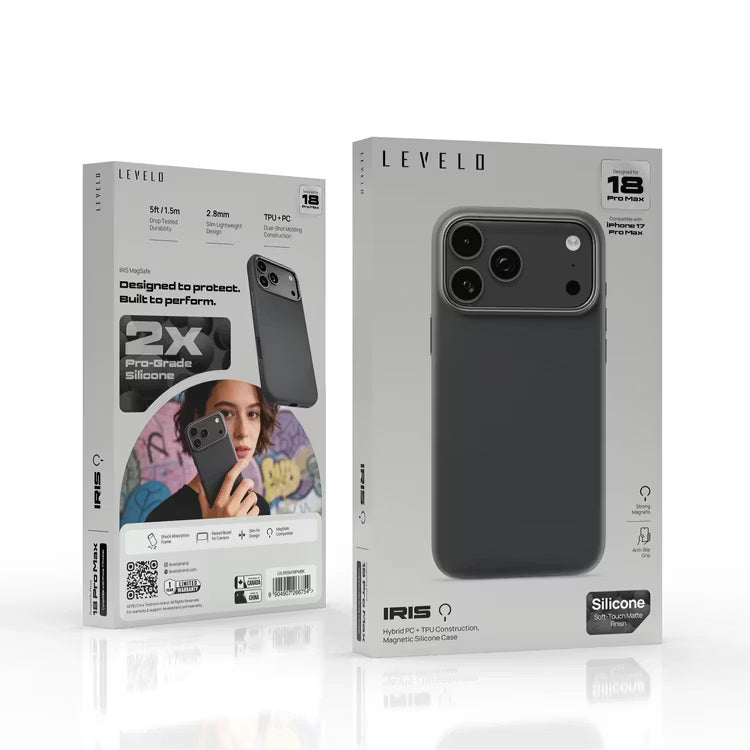 Levelo IRIS MagSafe Silicone Case, Anti-Slip, Drop-Tested For iPhone 18/17 Pro/Pro Max - Black