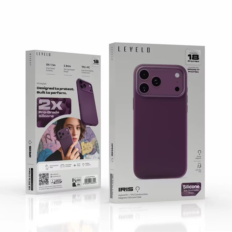 Levelo IRIS MagSafe Silicone Case, Anti-Slip, Drop-Tested For iPhone 18/17 Pro/Pro Max - Burgundy