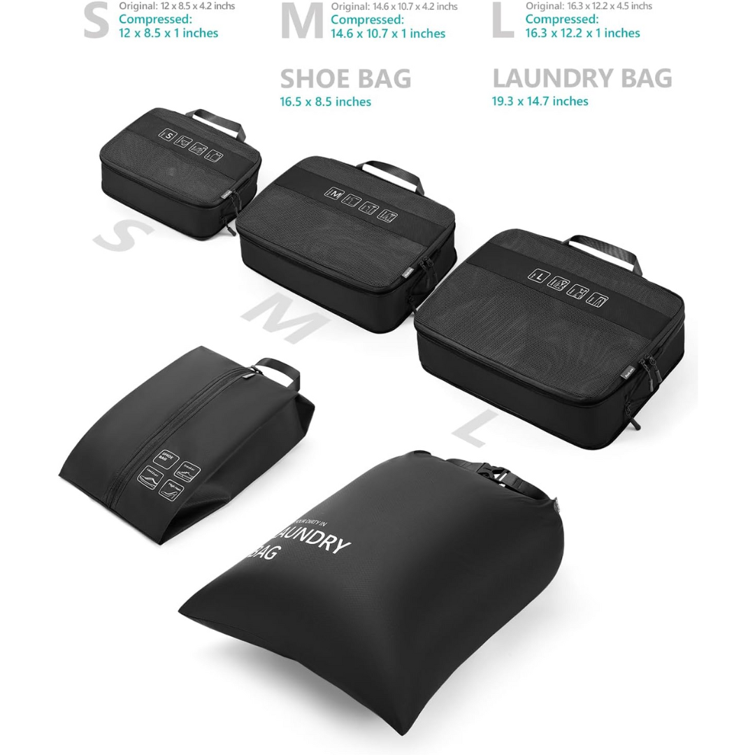 Travelest 5-Piece Compression Packing Cubes Set [T]  - مجموعة منظمات السفر القابلة للضغط (5 قطع) من ترافيليست