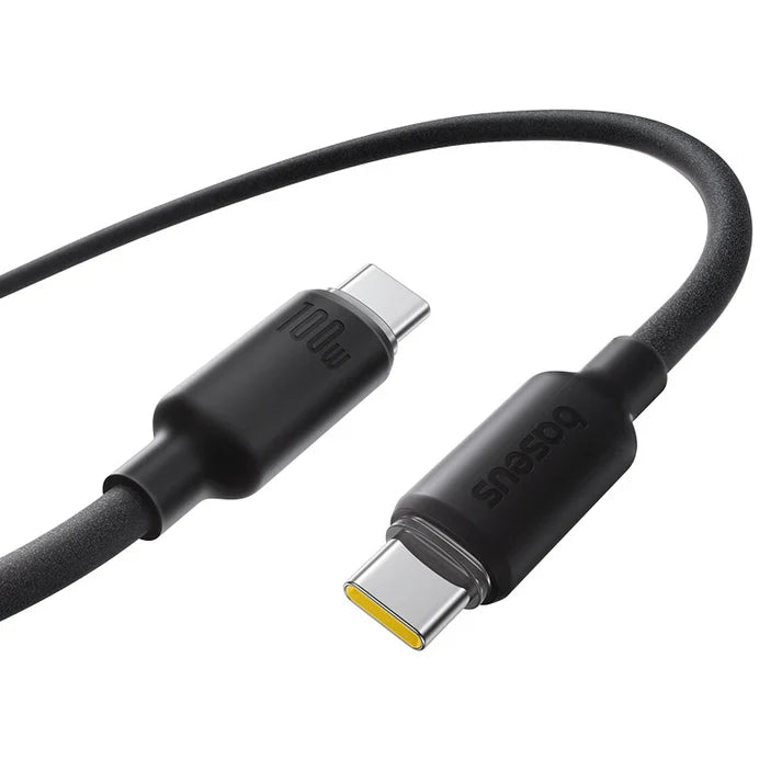 Baseus Foamed Silicone 2m Fast Charging USB-C to USB-C Cable 100W – Black[D]  - سلك شحن - بيسوس - تايب سي الى تايب سي 100 واط - طول 2 متر - كفالة 12 شهر