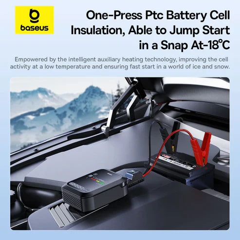 Baseus Super Energy 4-in-1 Car Jump Starter 1200A – Black [D] - محول طاقة لبطارية السيارة - 4 في 1 - بيسوس - بطارية بسعة 3000 ميللي امبير - ضاغط هواء للتاير + اضاءة ليد - كفالة 12 شهر