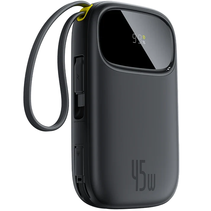 Baseus EnerFill FC31 Qpow3 Digital Power Bank 20000mAh 45W USB-C+Lightning – Black [D] - بطارية متنقلة - بيسوس - سعة 20000 - عدد 2 سلك - شاحن  ايفون + تايب سي - شاشة رقميه - قوة 45 واط - كفالة 24 شهر