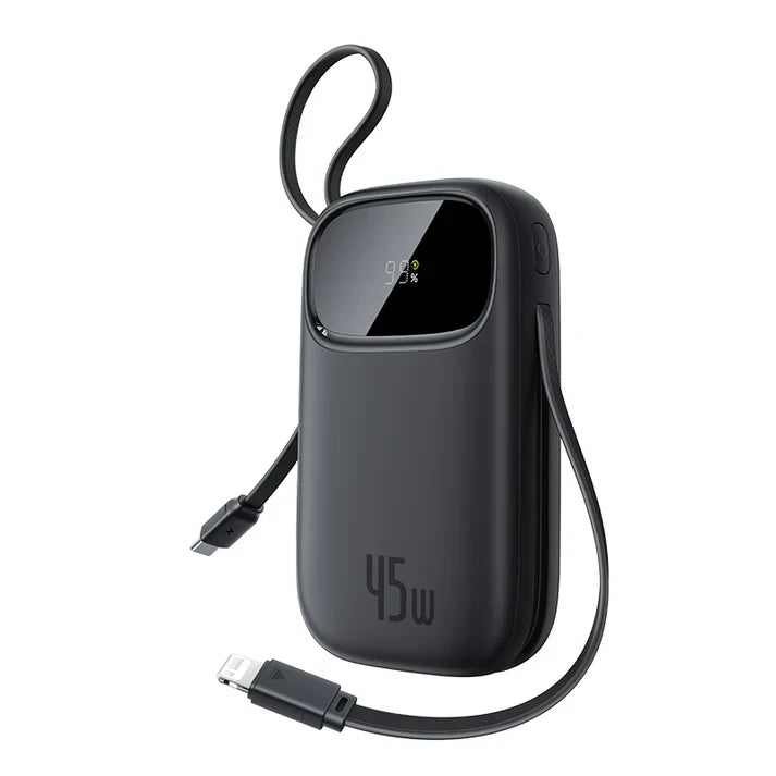 Baseus EnerFill FC31 Qpow3 Digital Power Bank 20000mAh 45W USB-C+Lightning – Black [D] - بطارية متنقلة - بيسوس - سعة 20000 - عدد 2 سلك - شاحن  ايفون + تايب سي - شاشة رقميه - قوة 45 واط - كفالة 24 شهر