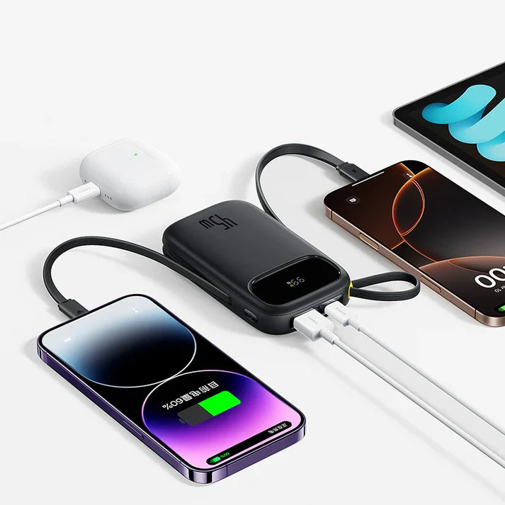 Baseus EnerFill FC31 Qpow3 Digital Power Bank 20000mAh 45W USB-C+Lightning – Black [D] - بطارية متنقلة - بيسوس - سعة 20000 - عدد 2 سلك - شاحن  ايفون + تايب سي - شاشة رقميه - قوة 45 واط - كفالة 24 شهر