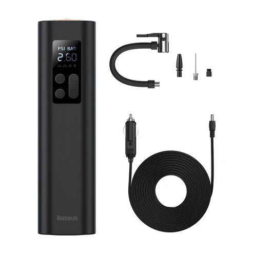 Baseus Super Mini Inflator Pump – Black [B] - ضاغط هواء للسيارة والدراجه الهوائيه + اضاءة - بيسوس