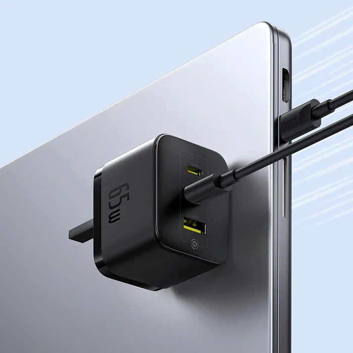 Baseus Palm 65W 2C+U Fast Charger – Black (UK) [D] - شاحن حائط  - قوة 65 واط - بيسوس - تايب سي