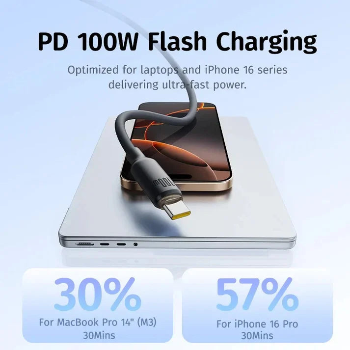 Baseus Foamed Silicone 2m Fast Charging USB-C to USB-C Cable 100W – Black[D]  - سلك شحن - بيسوس - تايب سي الى تايب سي 100 واط - طول 2 متر - كفالة 12 شهر