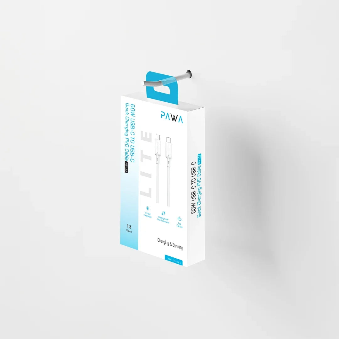 PAWA 3A USB-C TO USB-C Quick Charging PVC Cable PW122 - White