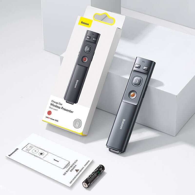 Baseus Orange Dot Wireless Presenter (Red Laser) Wireles Presenter [H]- مؤشر ليزر - للعروض التقديمية - البرزنتيشن - مناسب لجميع انواع الاجهزة والايبادات