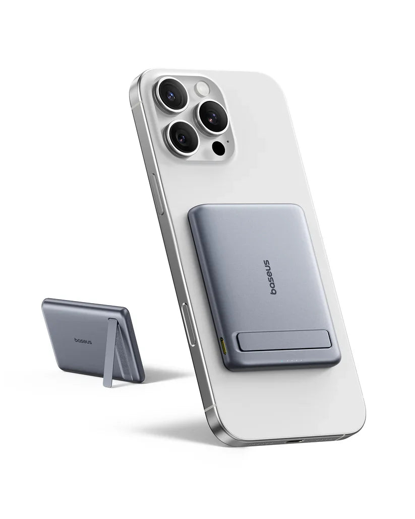 Baseus PicoGo AM31 Qi2 Mini Magnetic Power Bank 5000mAh 20W – Grey [D] - بطارية متنقلة - بيسوس - سعة 5000 - ماق سيف - قوة 20 واط - كفالة 24 شهر