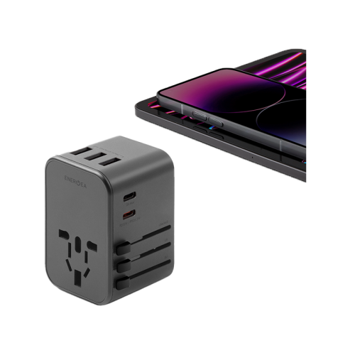 Energea Travelworld 2-Port USB-C And 3-Port USB-A 35W PD Travel Adapter - Gunmetal