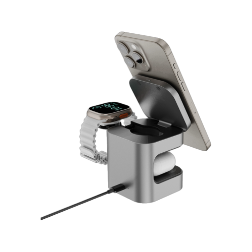 Energea MagCube 3 IN 1 Foldable Magsafe Fast Wireless Charger - Gunmeta