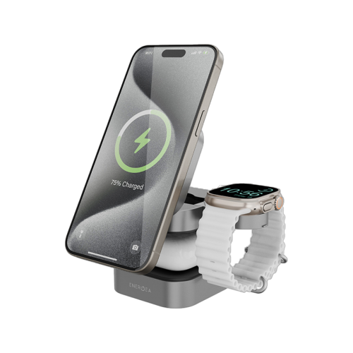 Energea MagCube 3 IN 1 Foldable Magsafe Fast Wireless Charger - Gunmeta