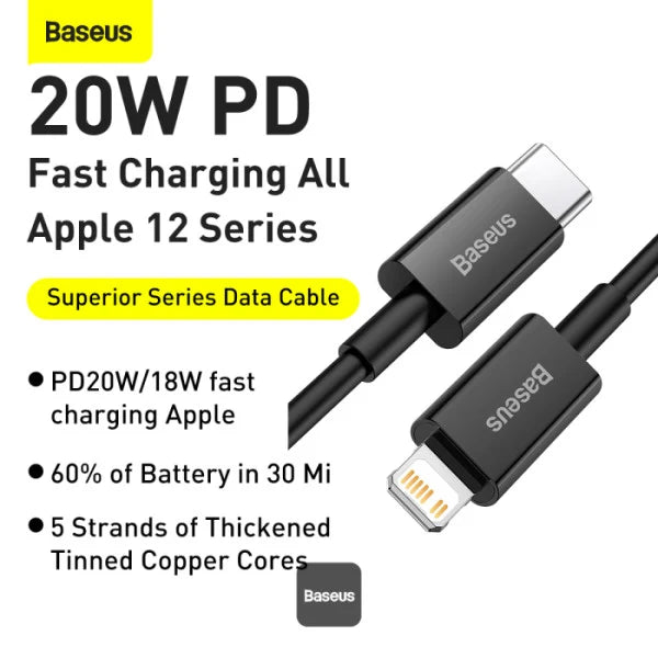 Baseus Silky Series Fast Charging Cable USB-C to iP 20W 2m - Cluster Black