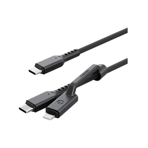 Energea Flow Duo USB-C to USB-C + Lightning 480Mbps 240W 1.5m Cable - Black