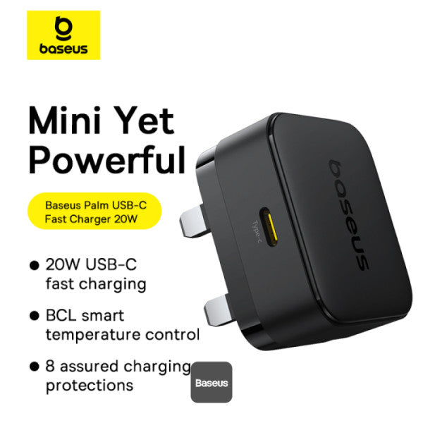 شاحن Baseus Palm 1C 20W السريع – أسود (المملكة المتحدة)