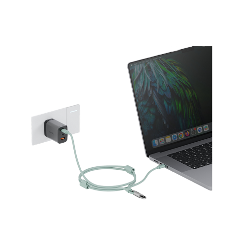 Energea Lasso 2-In-1 USB-C To USB-C 240W 480Mbps Lanyard With Charging Cable 1.5M - light green