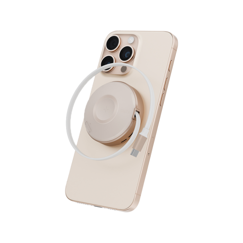 Energea MagDuo Arc 2 In 1 MagSafe Charger With Apple Watch Charger With Retractable USB-C Cable - Gold