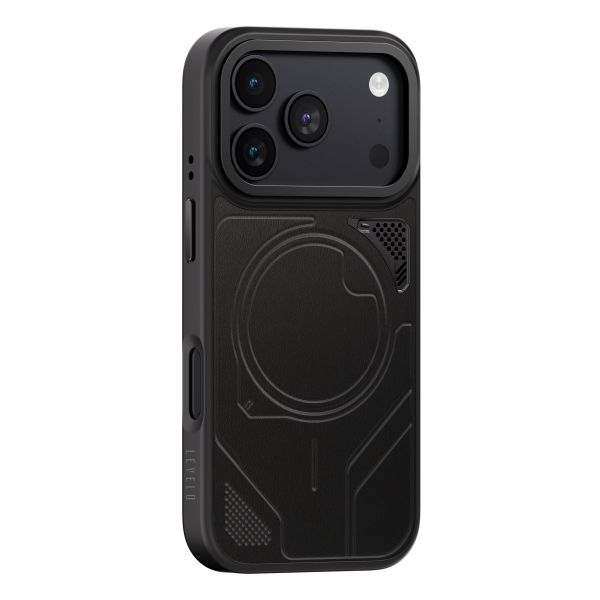 Levelo Opal PU Leather Magsafe Case For iPhone 18/17 Pro/Pro Max - Black