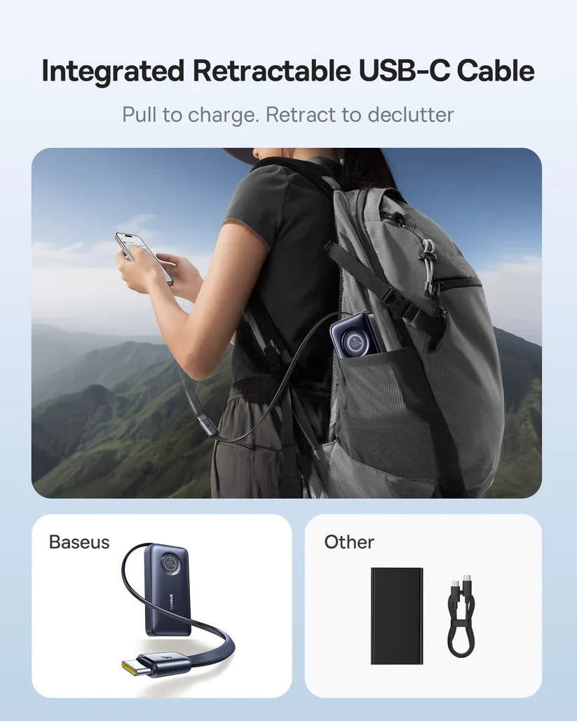 Baseus EnerCore CR11 Power Bank 20000mAh 67W with Retractable Cable – Black