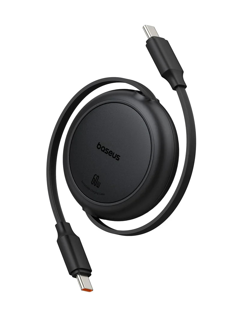 Baseus Free2Pull Mini 1m USB-C to USB-C 60W Charging Cable – Black[D]  - سلك شحن تايب سي -  60 واط