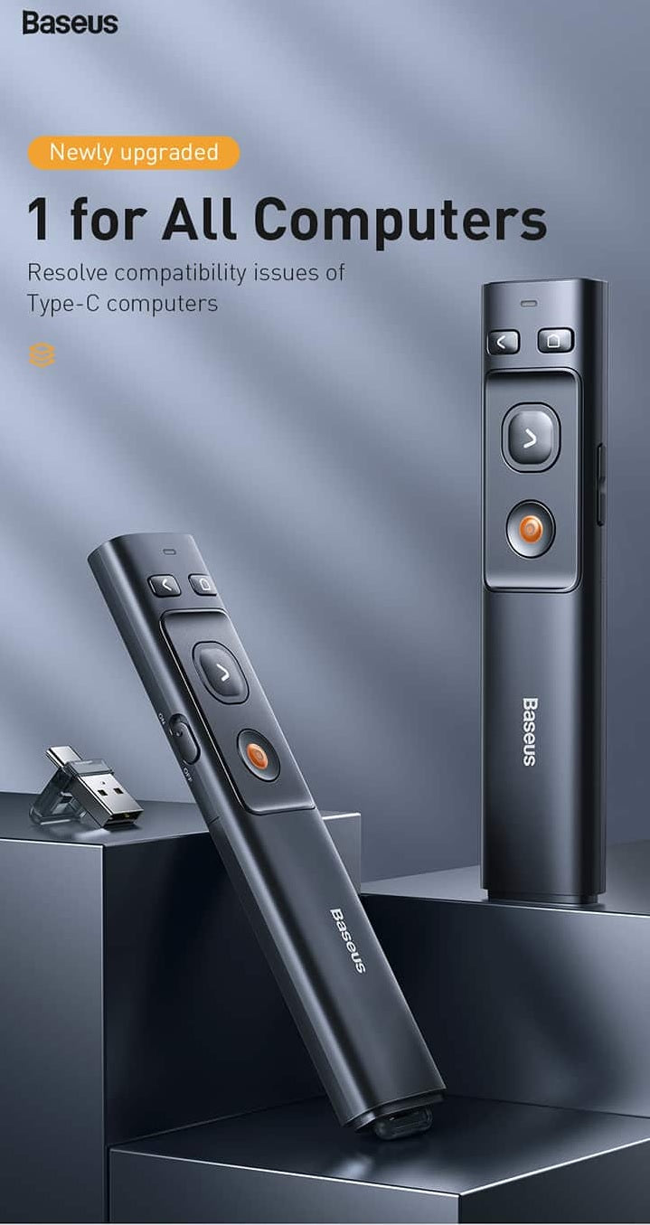Baseus Orange Dot Wireless Presenter (Red Laser) Wireles Presenter [H]- مؤشر ليزر - للعروض التقديمية - البرزنتيشن - مناسب لجميع انواع الاجهزة والايبادات