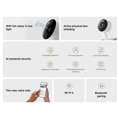 Xiaomi Mi Smart Camera C100, 3 MP 2K HD – White [B] - كاميرا داخلية منزلية - شاومي - كفالة 12 شهر