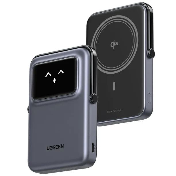 UGREEN Uno Magnetic Wireless Power Bank 5000mAh [b] - بطارية متنقلة - ماغ سيف + ستاند - يوجرين - قوه 20 واط - سعة 5000 ملي امبير - كفالة 12 شهر