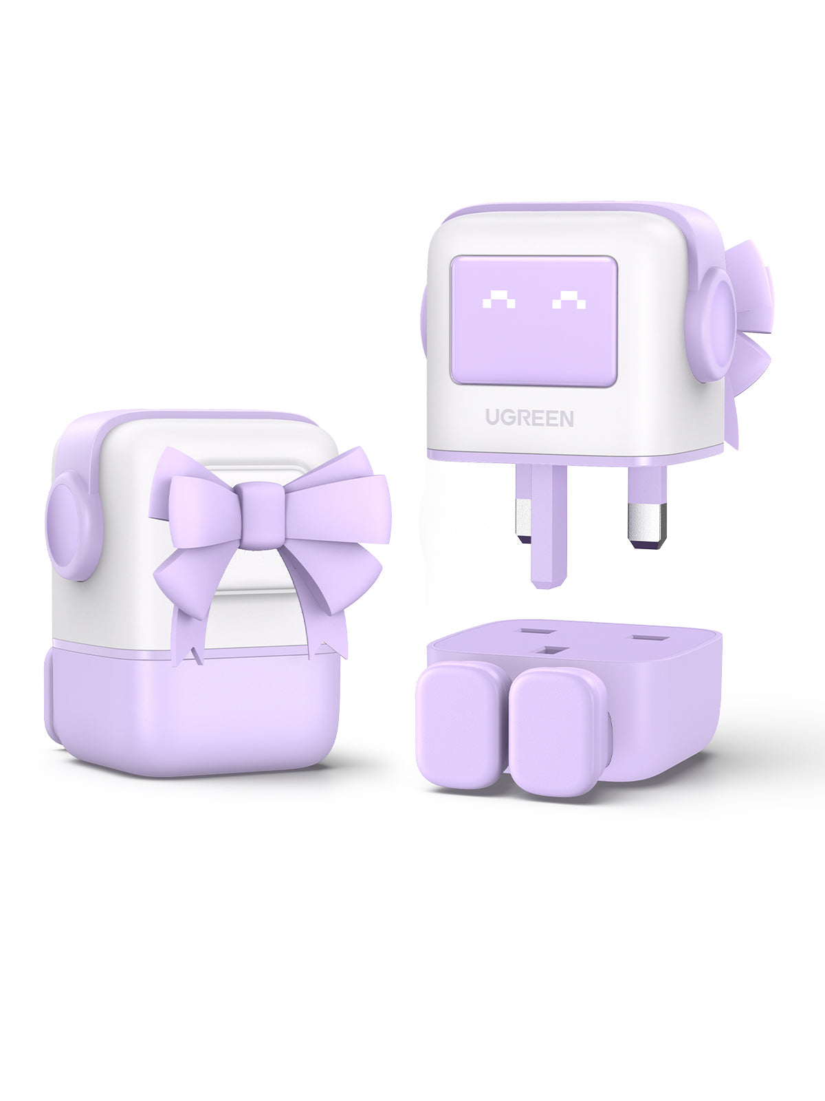 UGREEN Nexode RG 65W 3-Port GaN Fast Charger UK Purple - [b] - شاحن حائط  - يو جرين - 2 فتحتين تايب سي - 1 فتحة يو اس بي - شاشة رقمية - قوة 65 واط - كفالة 12 شهر