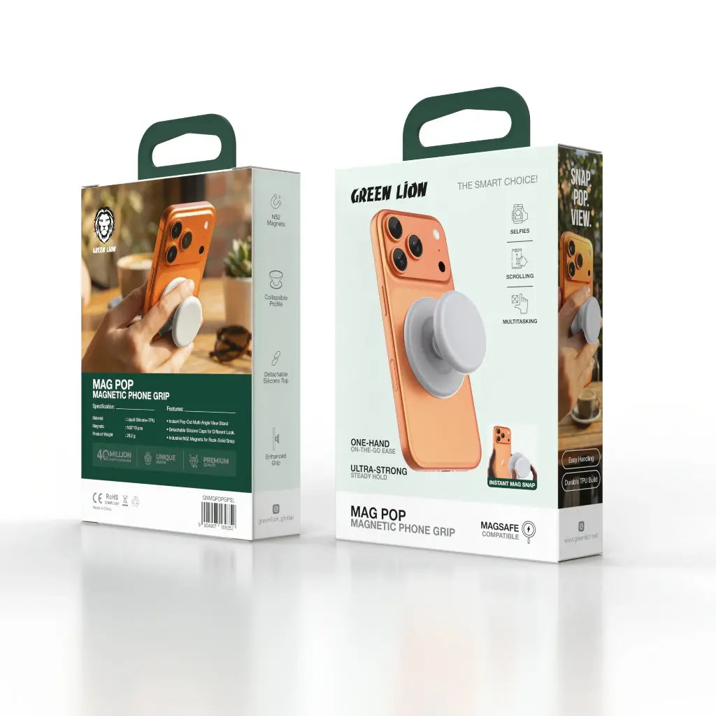 Green Lion Mag Pop Magnetic Phone Grip - Grey - مسكة دائرية - ستاند - خاصية الماغ سيف