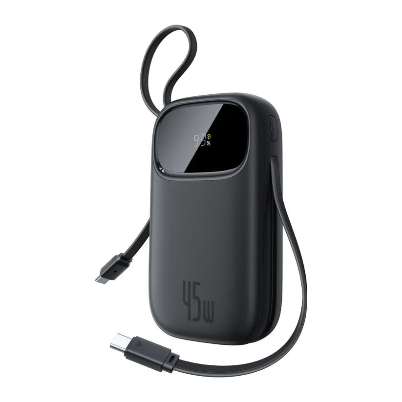 Baseus EnerFill FC31 Qpow3 Power Bank 10000mAh 45W with 2 USB-C Cables – Black [D] - بطارية متنقلة - بيسوس - سعة 10000 - عدد 2 سلك شاحن تايب سي - شاشة رقميه - قوة 45 واط - كفالة 24 شهر