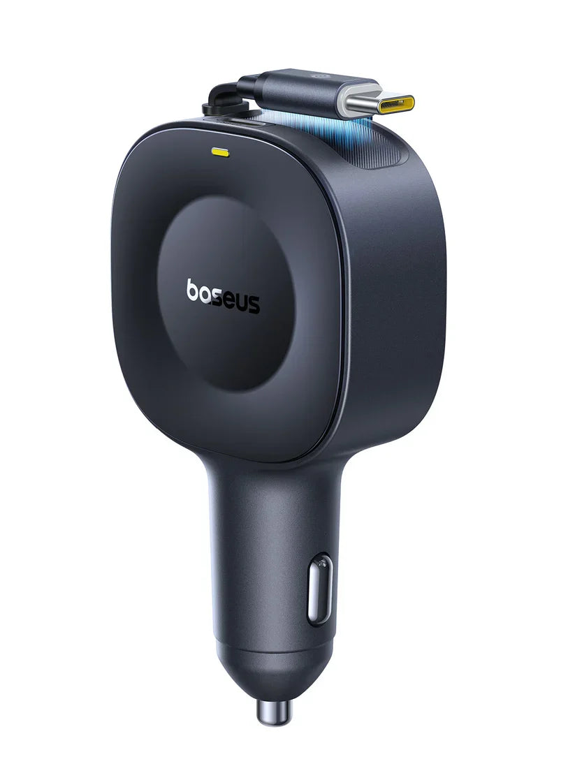 Baseus PrimeTrip VR2 30W Retractable Type-C + Type-C Port – Black [D] - شاحن ولاعة للسيارة - بيسوس - قوة 30 واط - 1 منفذ تايب سي للشحن السريع - 1 منفذ يو اس بي - كفالة 12 شهر