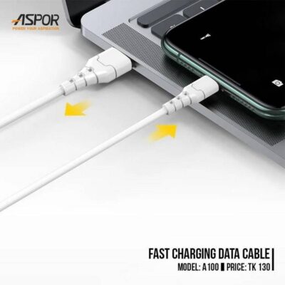Aspor A100 3M Micro 3A Fast Charge Cable - white [H] - سلك شحن مايكرو  - طول 3 متر - كفالة 12 شهر