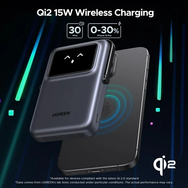 UGREEN Uno Magnetic Wireless Power Bank 5000mAh [b] - بطارية متنقلة - ماغ سيف + ستاند - يوجرين - قوه 20 واط - سعة 5000 ملي امبير - كفالة 12 شهر