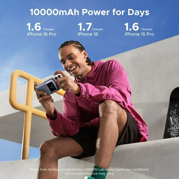 UGREEN Uno Magnetic Wireless Power Bank 10000mAh [b] - بطارية متنقلة - ماغ سيف + ستاند - يوجرين - قوه 20 واط - سعة 10000 ملي امبير - كفالة 12 شهر