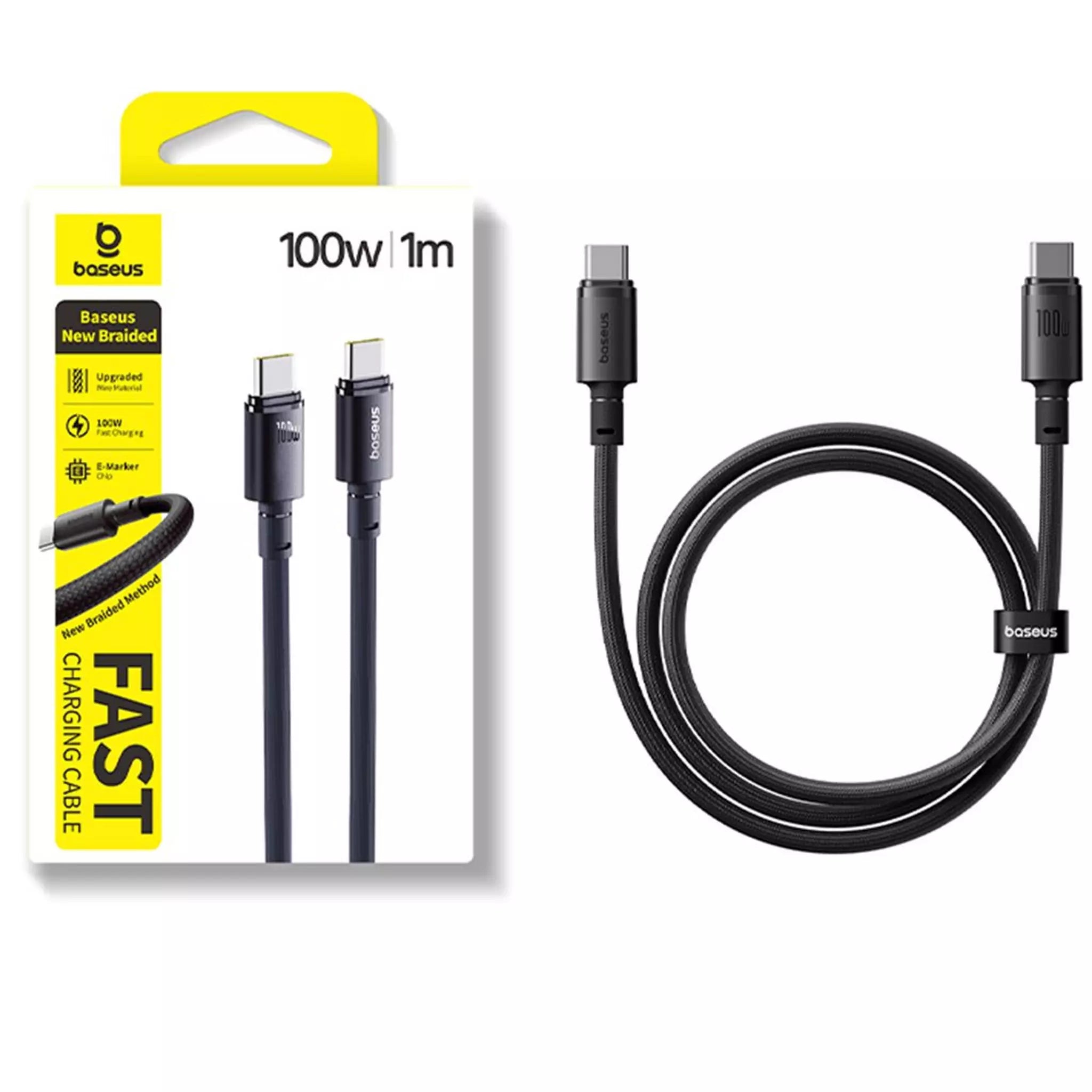 Baseus New Braided Fast Charging Cable USB-C to USB-C 100W 1m - Black