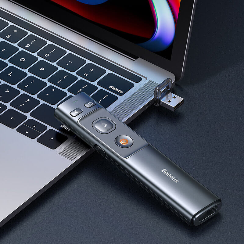 Baseus Orange Dot Wireless Presenter (Red Laser) Wireles Presenter [H]- مؤشر ليزر - للعروض التقديمية - البرزنتيشن - مناسب لجميع انواع الاجهزة والايبادات