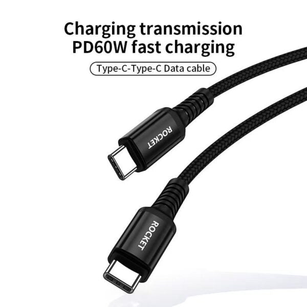 Rocket Type-c to Type-c 60W original fast charging cable [H] - سلك شحن - روكيت -  تايب سي - طول 1.2 متر - كفالة 12 شهر