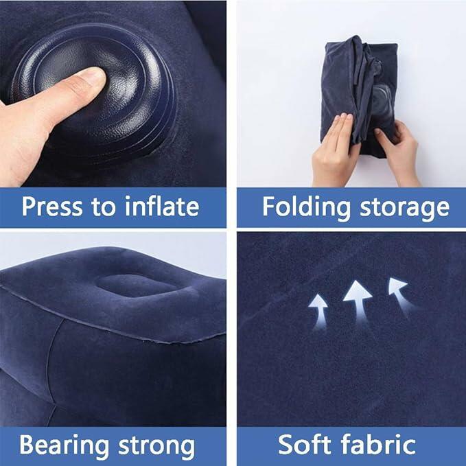 Travelest Inflatable Portable Travel Foot Leg Rest Pillow with Built-in air Pump for Travel - Navy [T]  - وسادة هوائية لراحة القدم للطائرة من ترافيليست - كحلي