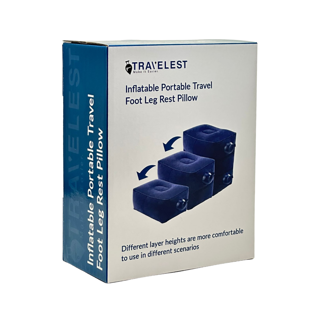 Travelest Inflatable Portable Travel Foot Leg Rest Pillow with Built-in air Pump for Travel - Navy [T]  - وسادة هوائية لراحة القدم للطائرة من ترافيليست - كحلي