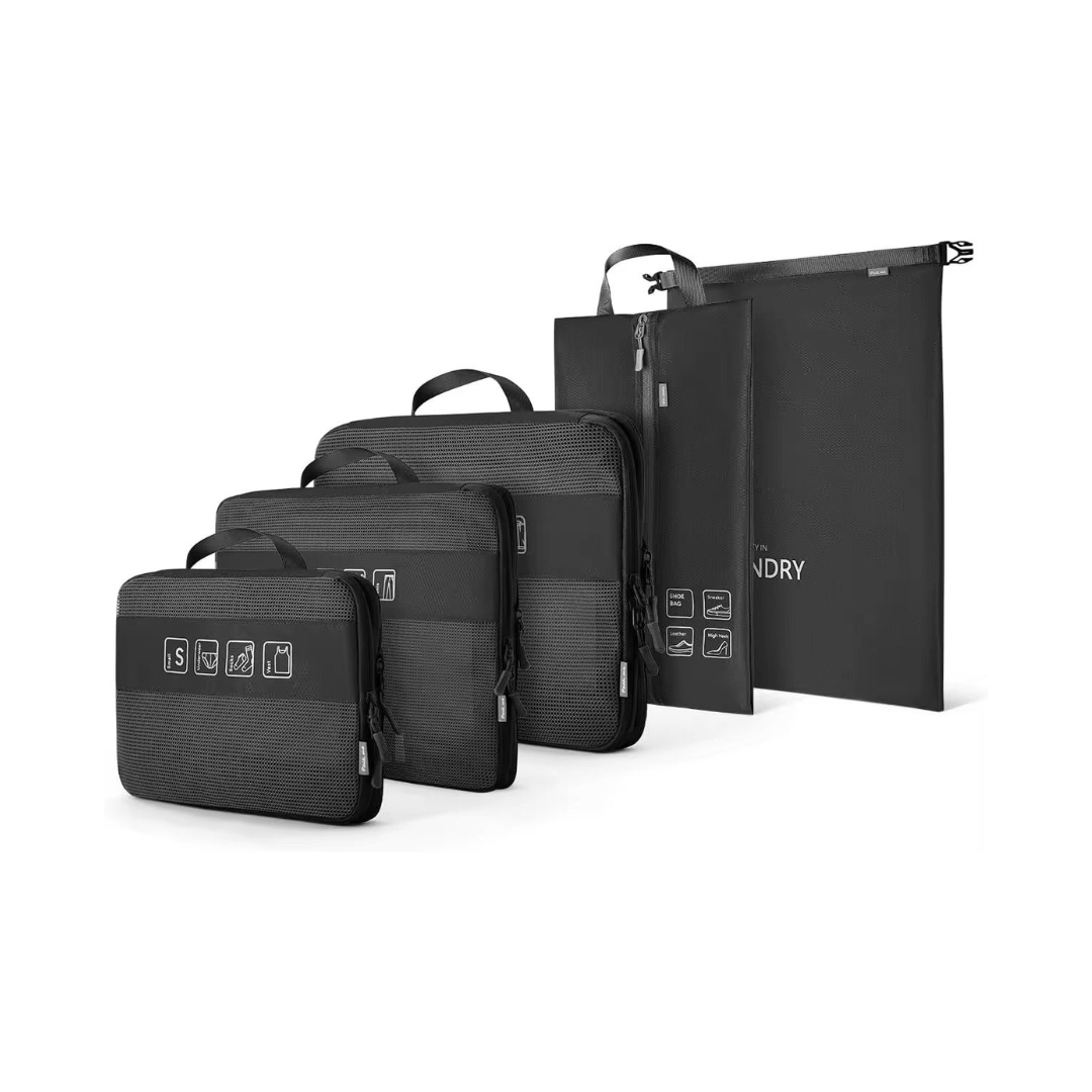 Travelest 5-Piece Compression Packing Cubes Set [T]  - مجموعة منظمات السفر القابلة للضغط (5 قطع) من ترافيليست
