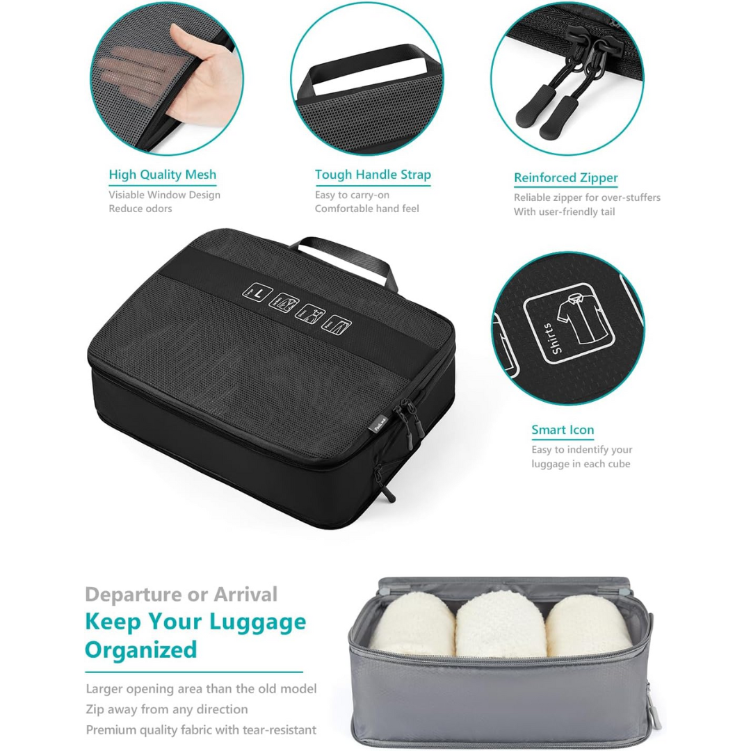 Travelest 5-Piece Compression Packing Cubes Set [T]  - مجموعة منظمات السفر القابلة للضغط (5 قطع) من ترافيليست
