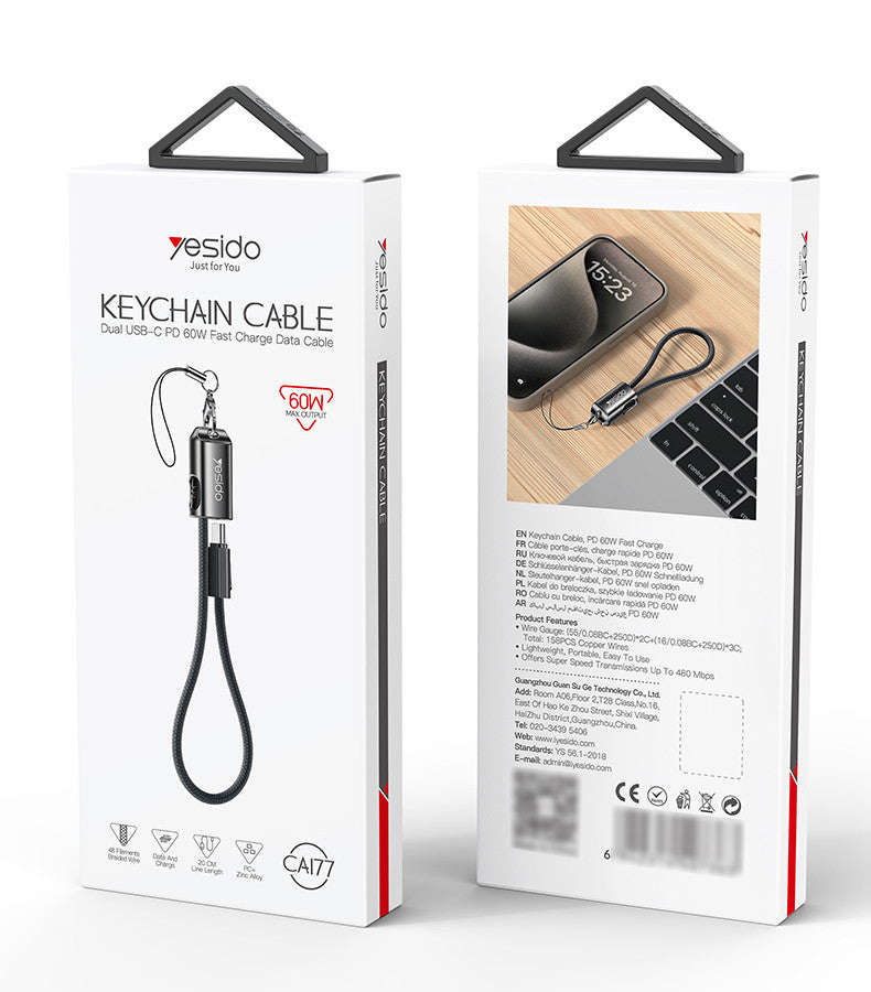 Yesido CA177 20CM 60W Type-C to Type-C Fast Charging Data Cable