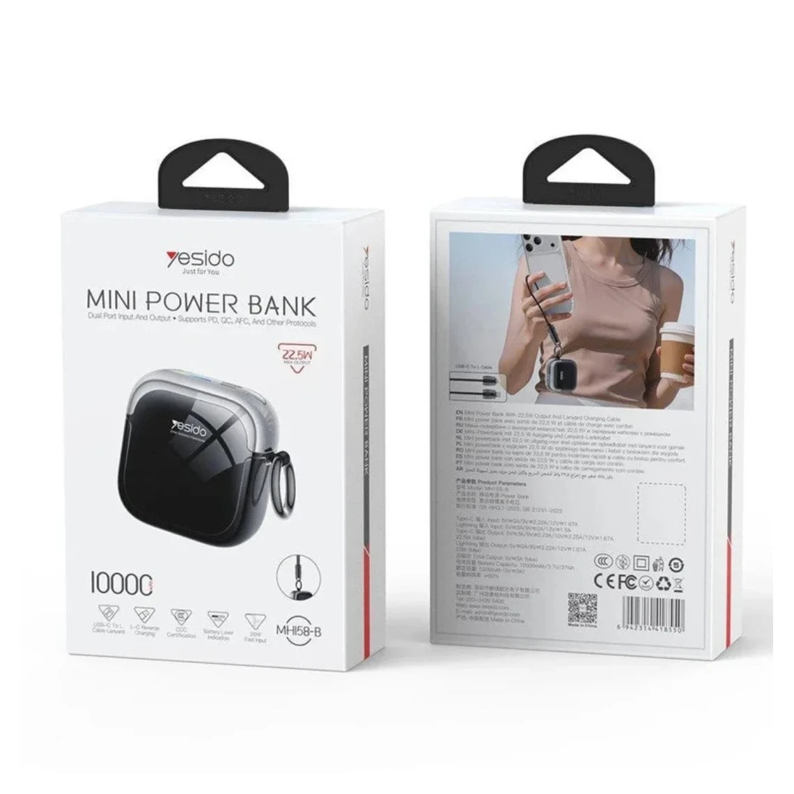 Yesido MH158 10,000mAh Power Bank with Built-in Cables | 20W PD Fast Charging Portable Charger
