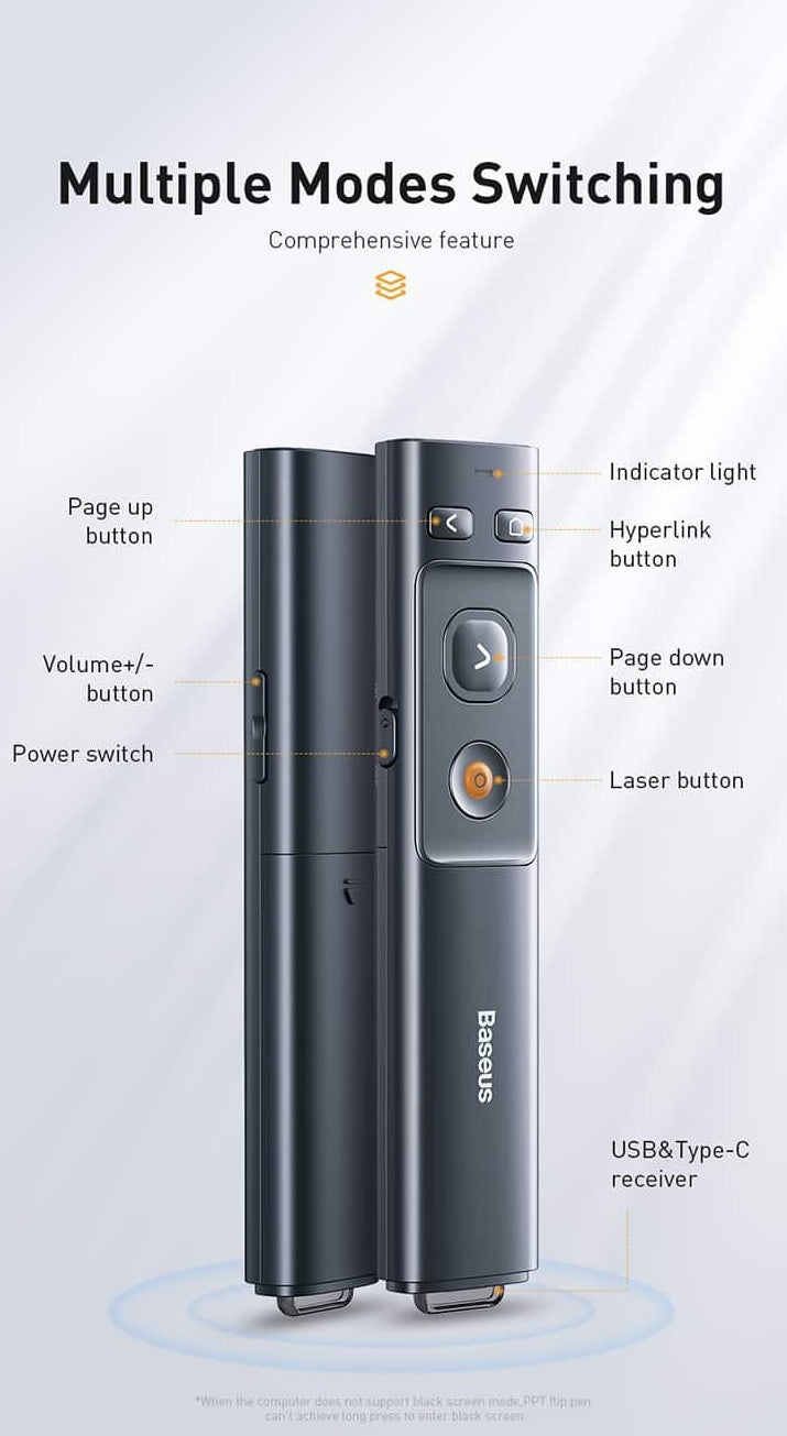 Baseus Orange Dot Wireless Presenter (Red Laser) Wireles Presenter [H]- مؤشر ليزر - للعروض التقديمية - البرزنتيشن - مناسب لجميع انواع الاجهزة والايبادات