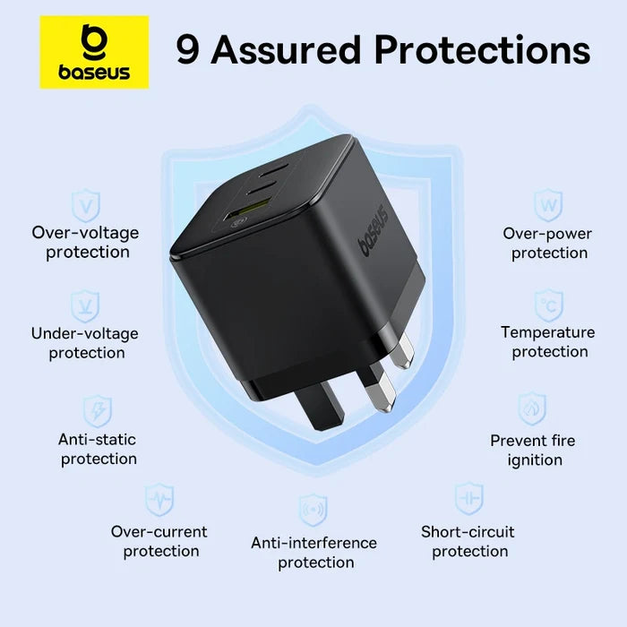شاحن Baseus Palm 65W 2C+U السريع – أسود (المملكة المتحدة)