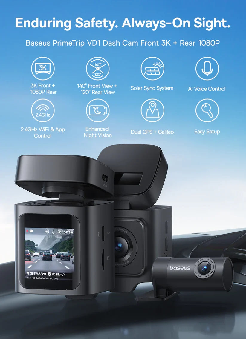 Baseus PrimeTrip VD1 Dash Cam 3K+1080p – Black